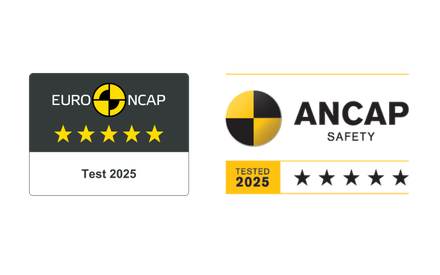 Euro NCAP five stars and ANCAP five stars, tested 2025