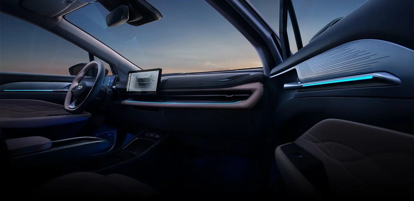 Geometry C dashboard with ambient light at dusk